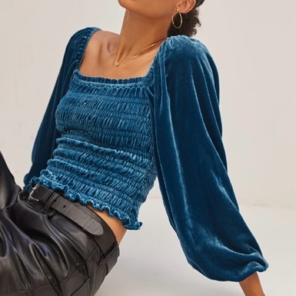 Anthropologie Teal Velvet Blouse